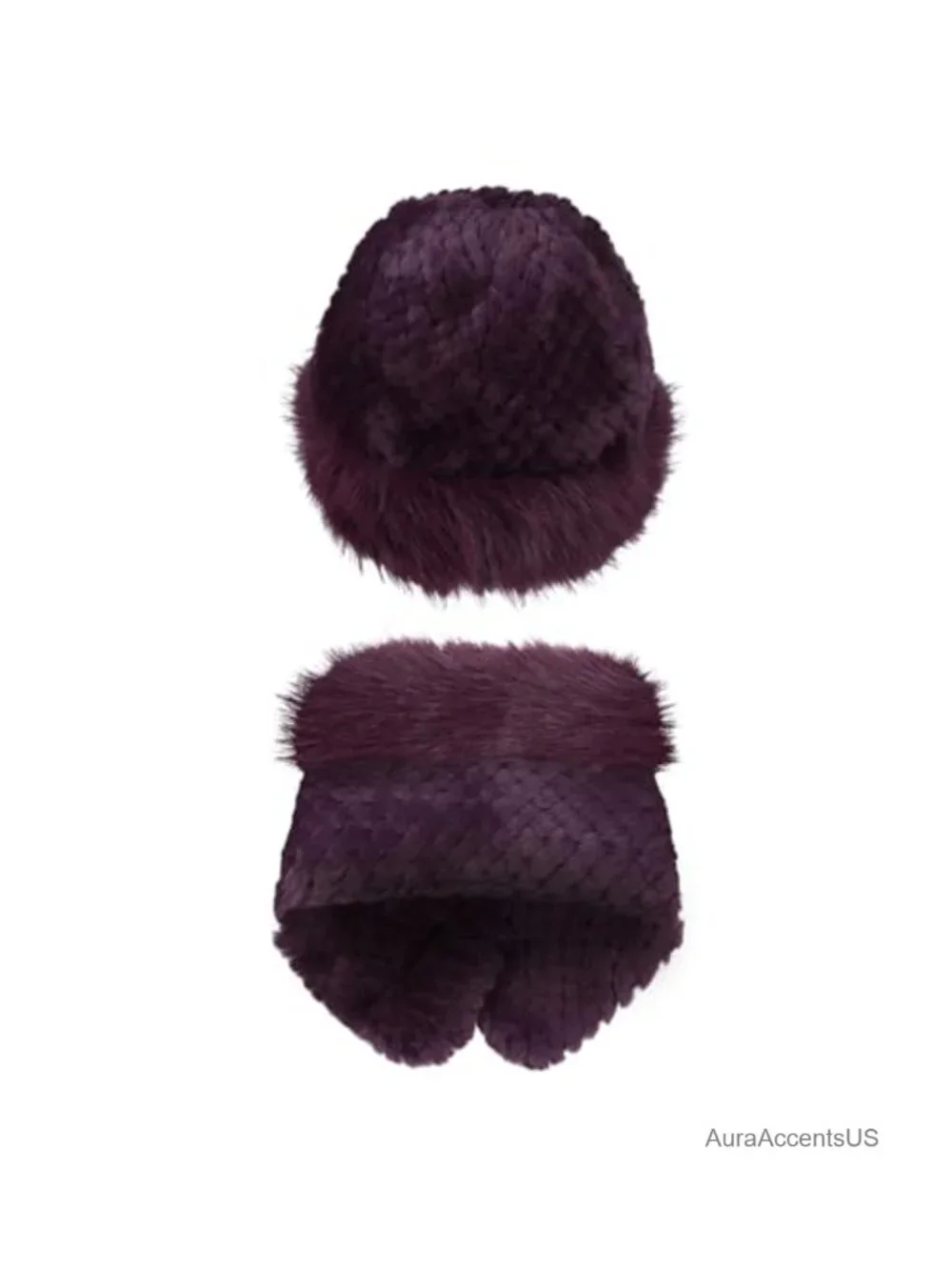 Faux Rabbit Fur Trimmed Cloche Hat with Scarf Set Furry Warm Winter Accessory